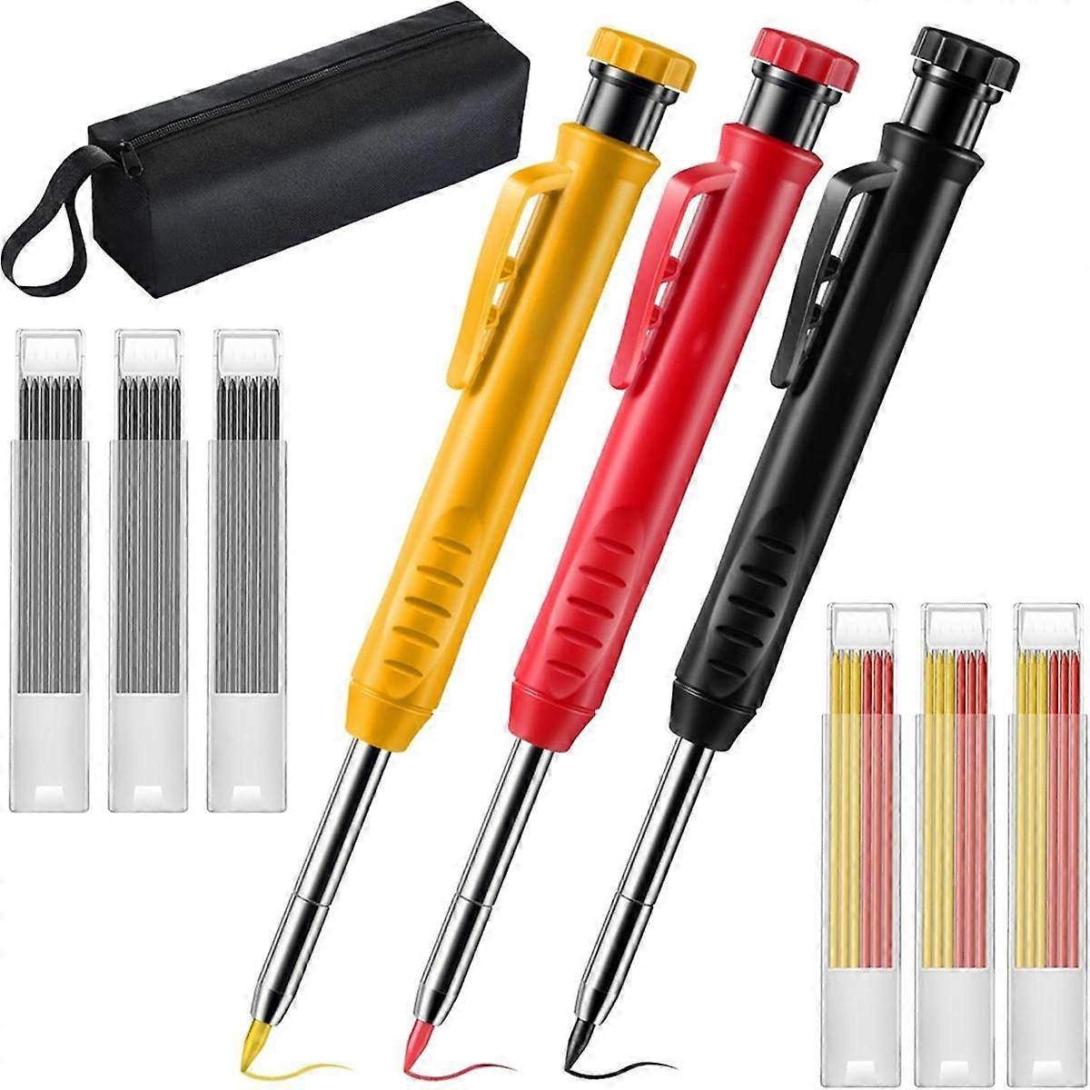Mechanical Carpenter Pencils Set with Canvas Case, Deep Hole Marker Construction Pencils for Archit