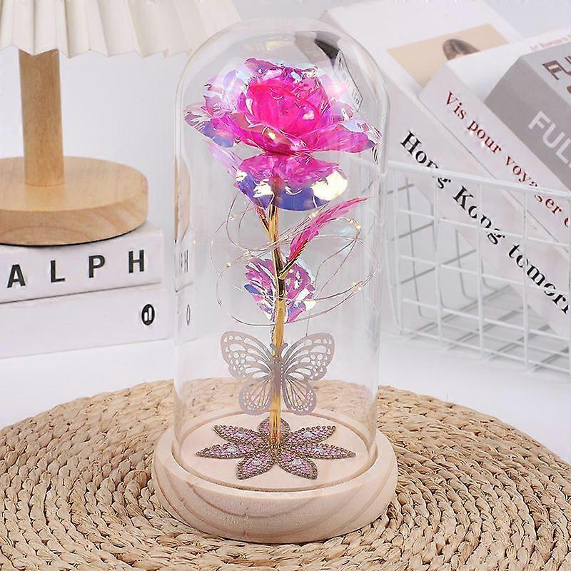 美女と野獣のバラ、暖かい光とガラスドームの3赤いシルクローズ、造花ライトアップローズ、アニバーサリーの女性のための手作りローズチューブギフト