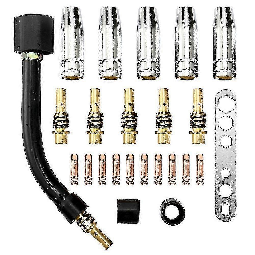 24pcs MIG Welding Torch Consumables Kit with Electrode Shield Cup, Rod Tips & Gooseneck for 15ak Machine