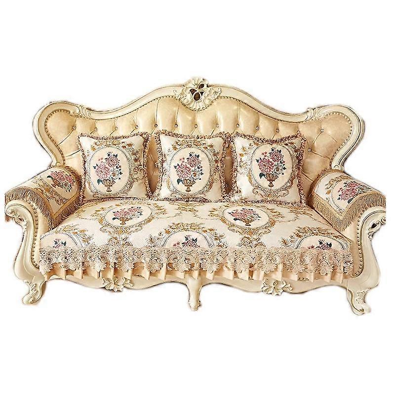 Non-Slip Sofa Cover with Skirt, Chenille Jacquard, Decorative Couch Towel, Royal Style Slipcovers, Luxury, All Season