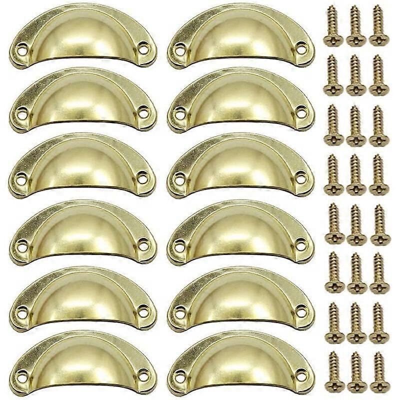 12 PCS Retro Shell Door Handle 82mm Vintage Drawer Furniture Handle with Screws Gold