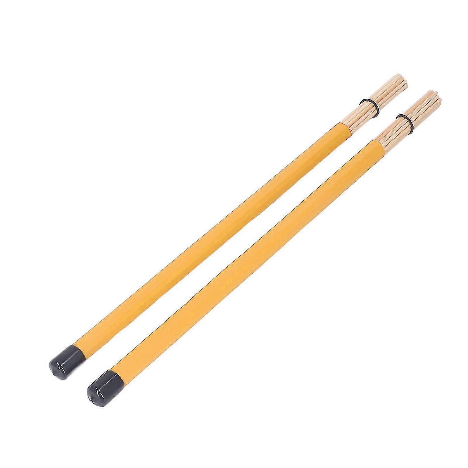 2Pcs Drum Brush Drumstick Stick Mallet Bamboo Percussion Tool Instrument Accessory Set Kit Yellow