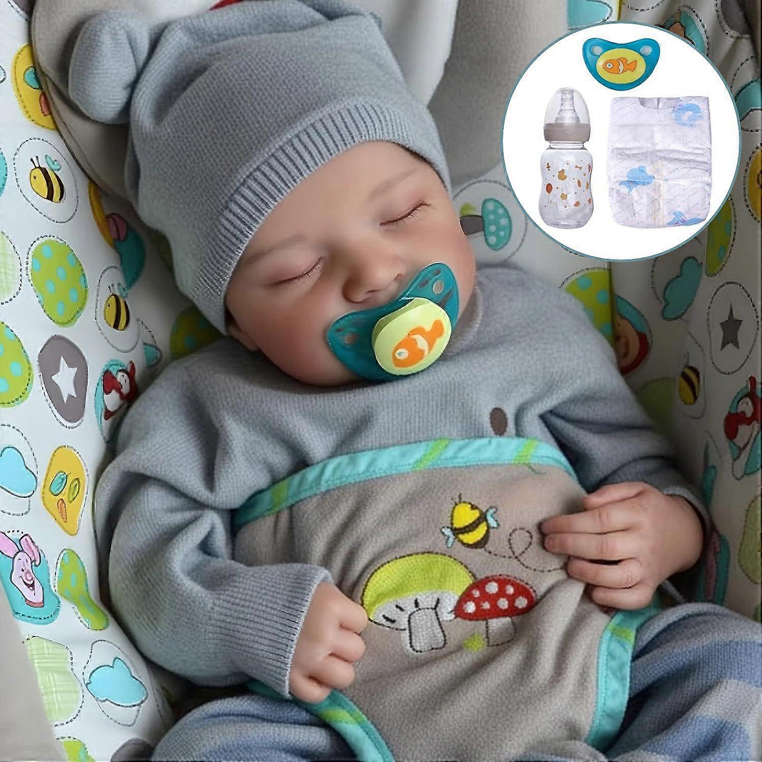 Boneca de bebê 48 cm / 19 polegadas fechada dormindo boneca recém-nascida macia e fofa realista