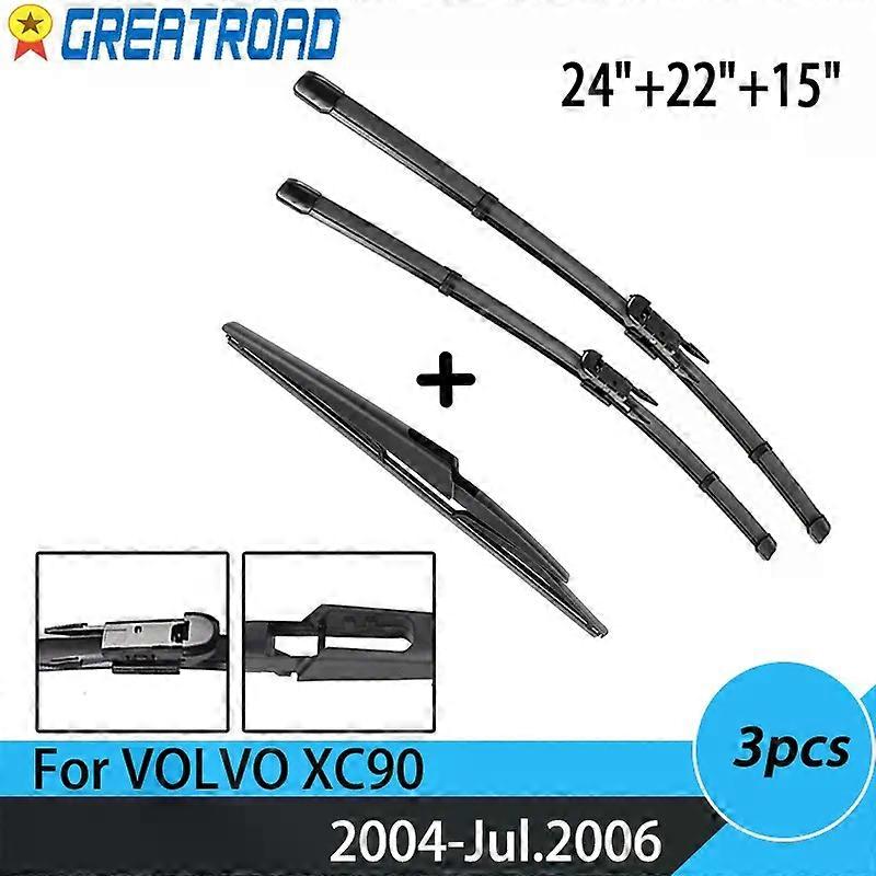 Wiper Front Rear Wiper Blades Set For VOLVO XC90 2004 2005 -07.2006 Windshield Windscreen Window 24"+22"+15"