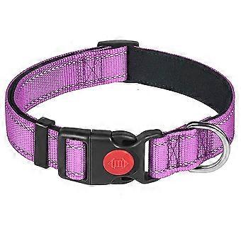 Dog Collar with Lockable Buckle, Reflective Nylon, Quick Release, Comfortable Material, High Visibility for Safe and Stylish Night Walks, Suitable