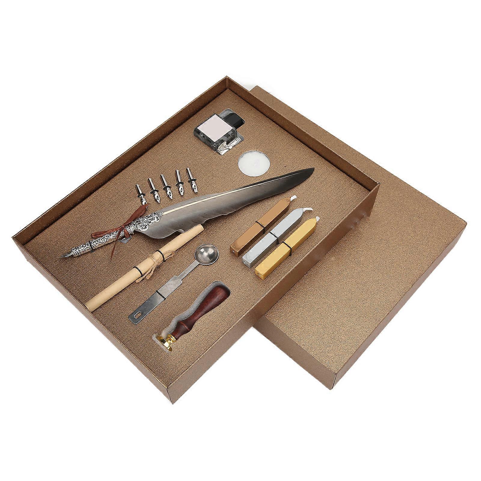 Feather Pen Set Smooth Writing Retro Design Carving Appearance Calligraphy Pen Kit for Writing Gift