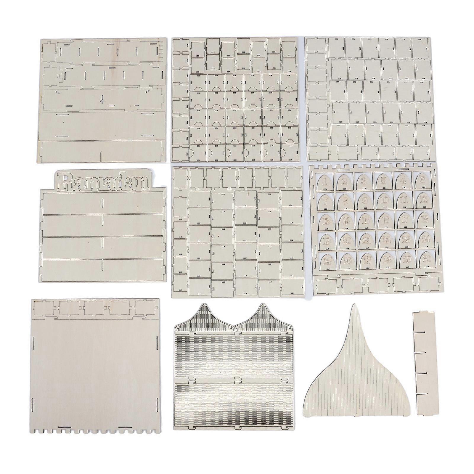 30 Day Wooden Ramadan Advent Calendar Home Decor Hollow Out DIY Assembly Eid Mubarak Wooden Countdown Calendar