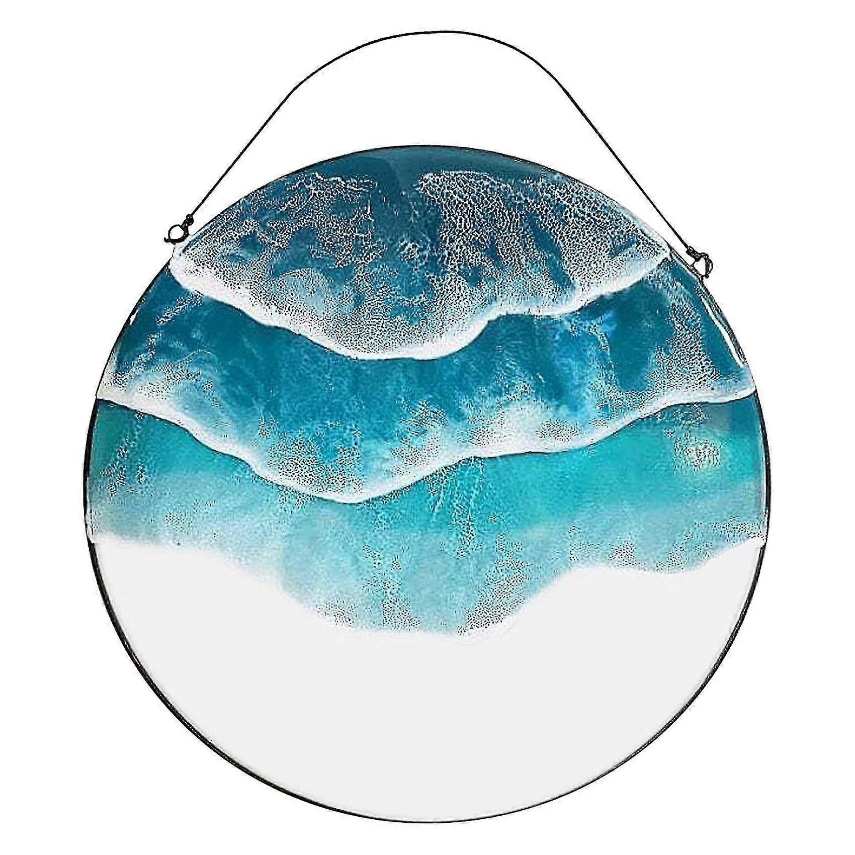 Wall - hanging Decor, Circular Ocean - themed Resin Art Decor with Waves Design, Hanging Loop Included