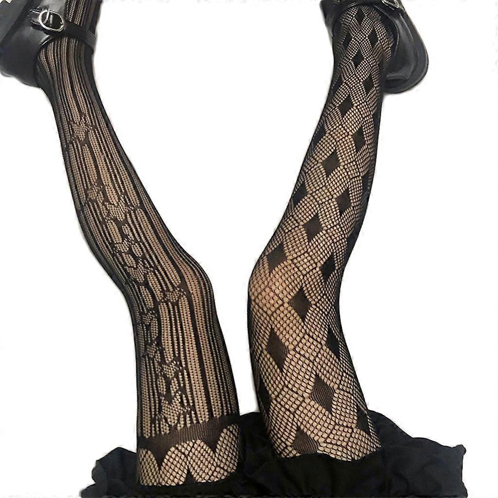 Damen Gothic Netzstrumpfhose Asymmetrischer Stern Diamant Mesh Strumpfhose Strümpfe schwarz