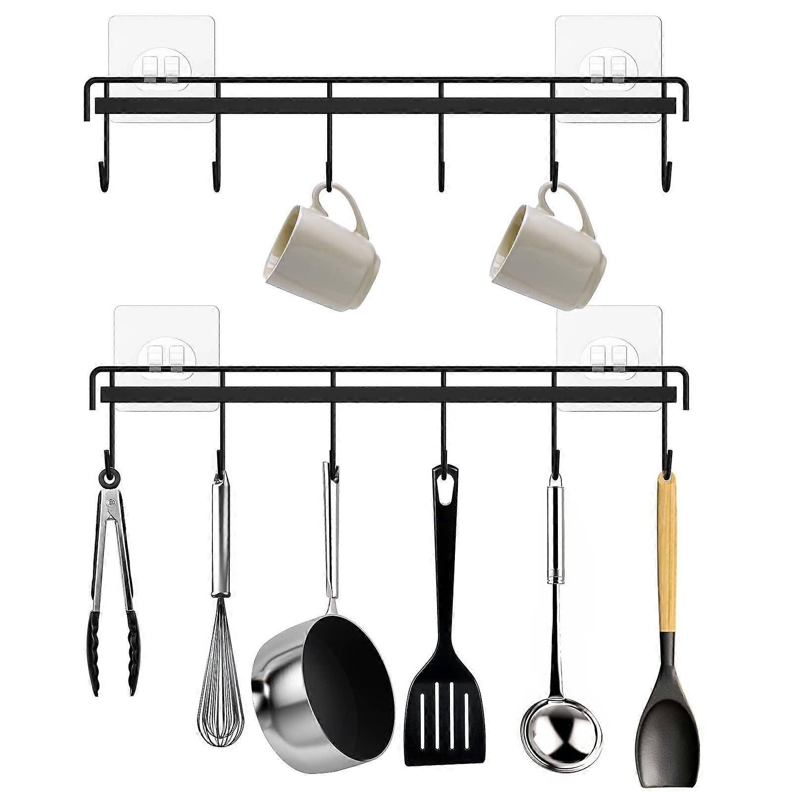 Kitchen Time Black Adhesive Zarge Holder for Wall Assembly - 12 Durable Kitchen Hooks for Organizing Pots and Utensils