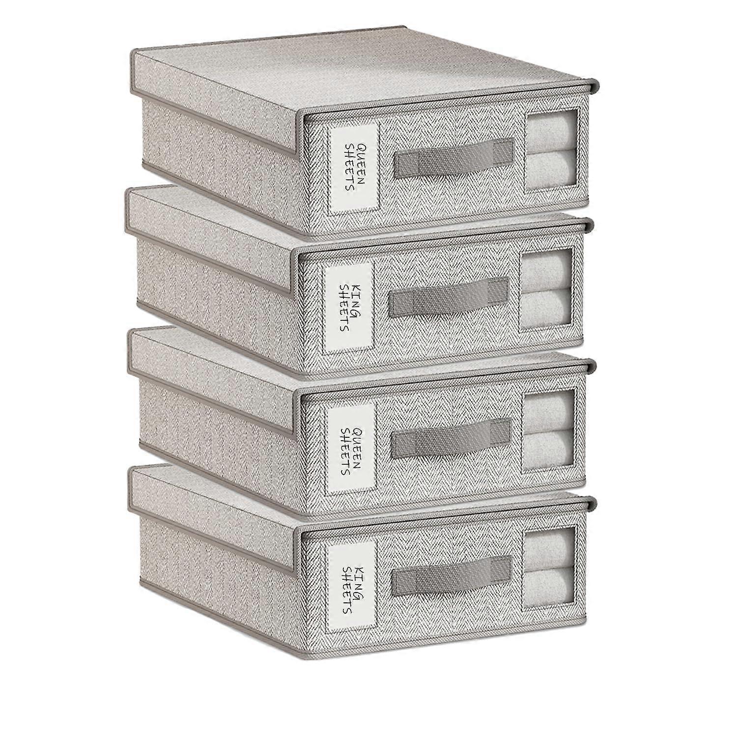4 Pack Bed Sheet Organizers for Linen Closet Storage in Grey Arrow Design, Queen & King Size