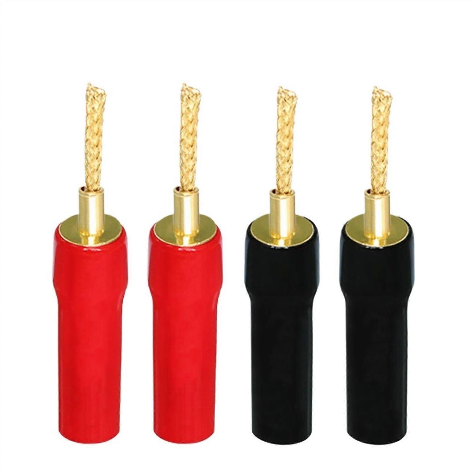 4pcs Pin Banana Plugs for Speaker Terminals PVC Soft Shell 24K Gold Plated Pin Type Speaker Connector(Bent Needle)