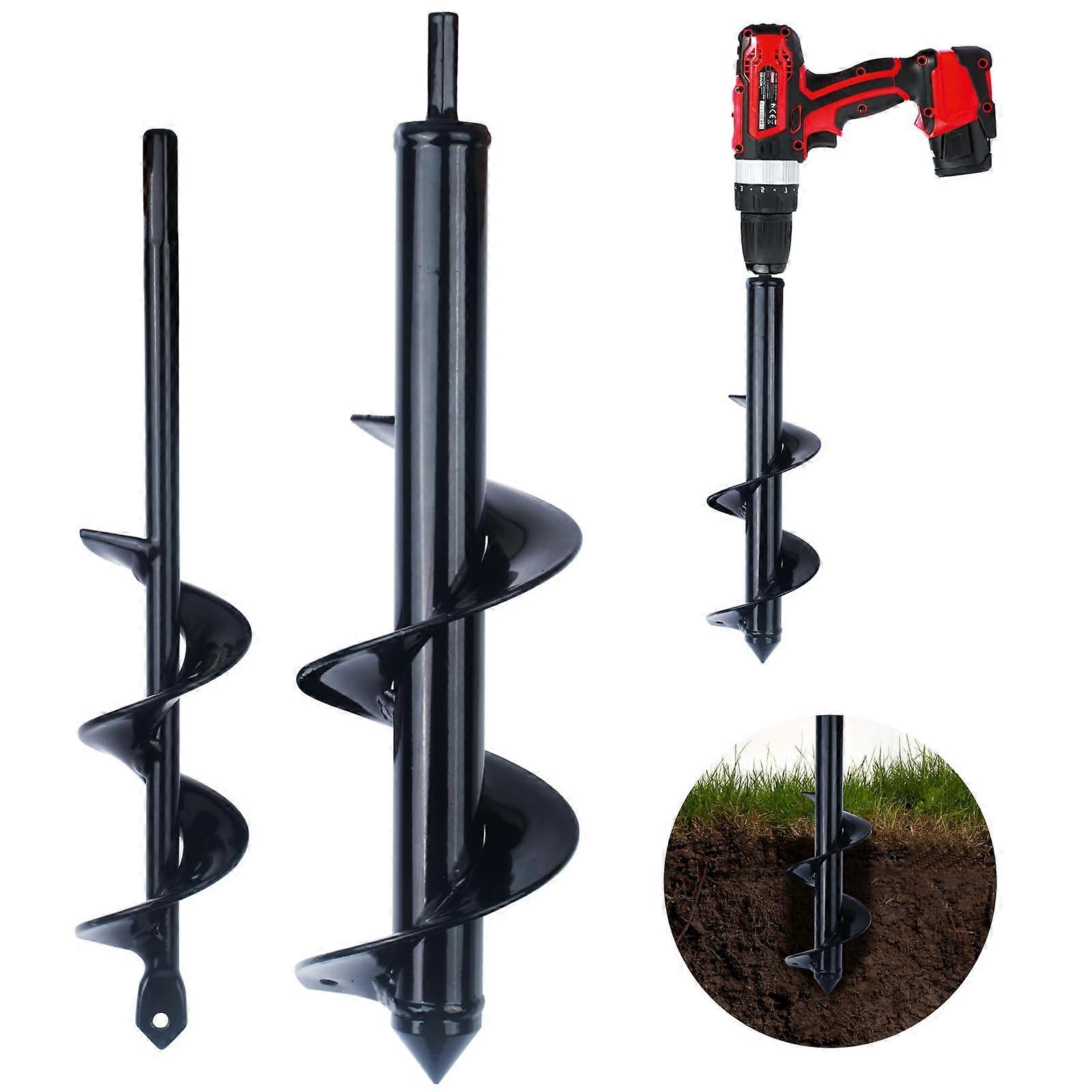 Garden Auger Drill Bit Set 1.57x8.66 Inch & 3.15x11.8 Inch Spiral Hole Digger for Easy Planting and Bulb Installation