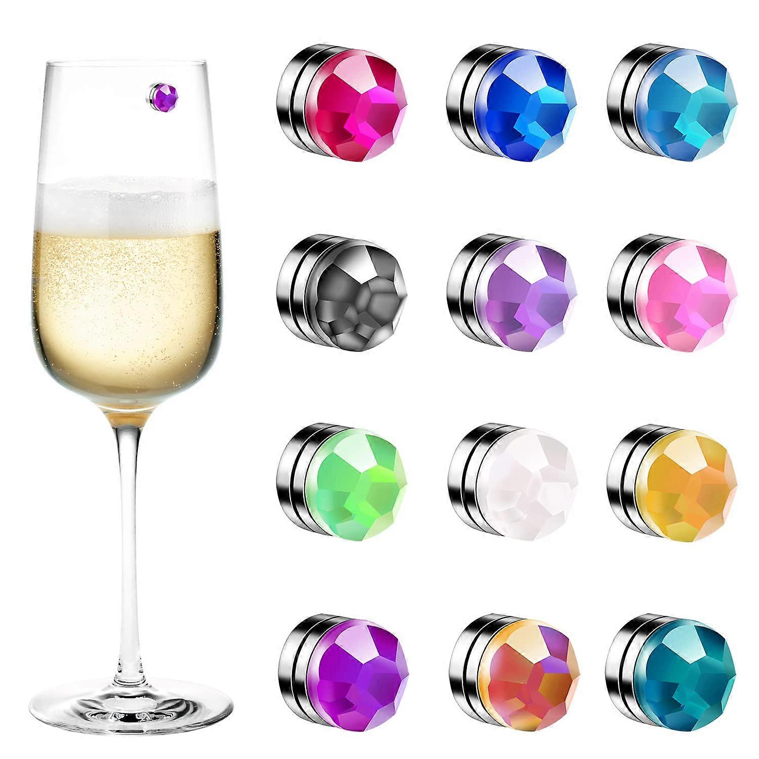 Glass Markers 12 Pack Reusable Crystal Colored for Beverage Bottles, Non-Toxic Ink, Easy Clean, Versatile Use
