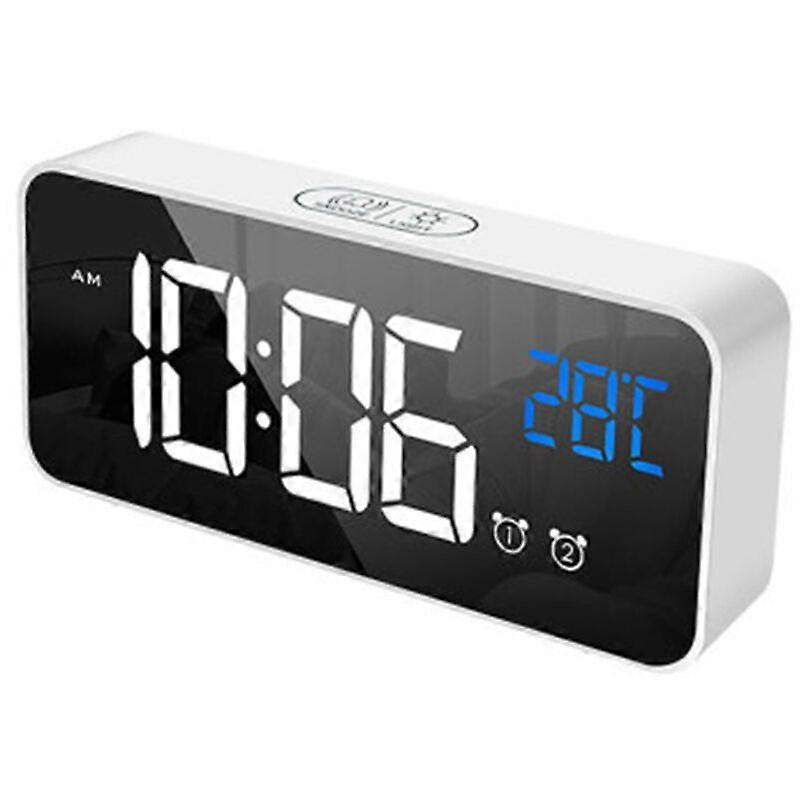 Digital Alarm Clock with LED Display, USB Charging Port, Sound Control, Alarm Tones, Adjustable Volume and Brightness, 12/24 Hrs, Snooze Function, Bed