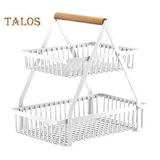 Gemüseregal 2-stöckiger Obstkorb mit Holzgriff Starker tragfähiger Obsthalter aus Metall mit großer Kapazität Gemüsekorb