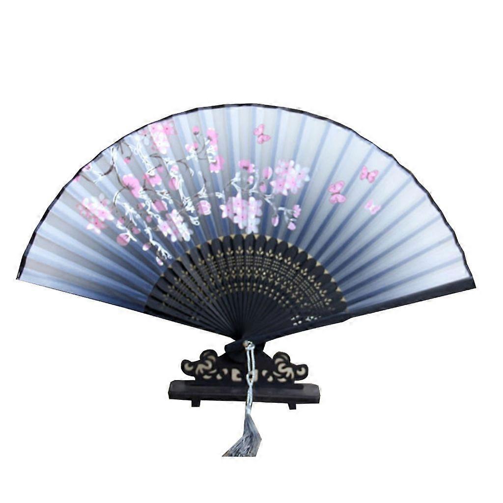 Natural Bamboo Fan with Beautiful Butterfly Print and Tassels Accessory