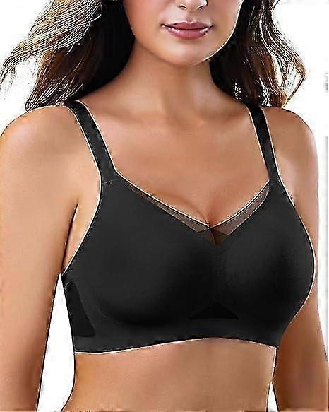 Womens No Underwire Bras With Soft Support V Neck Lace Mesh Seamless Bralette S -CN