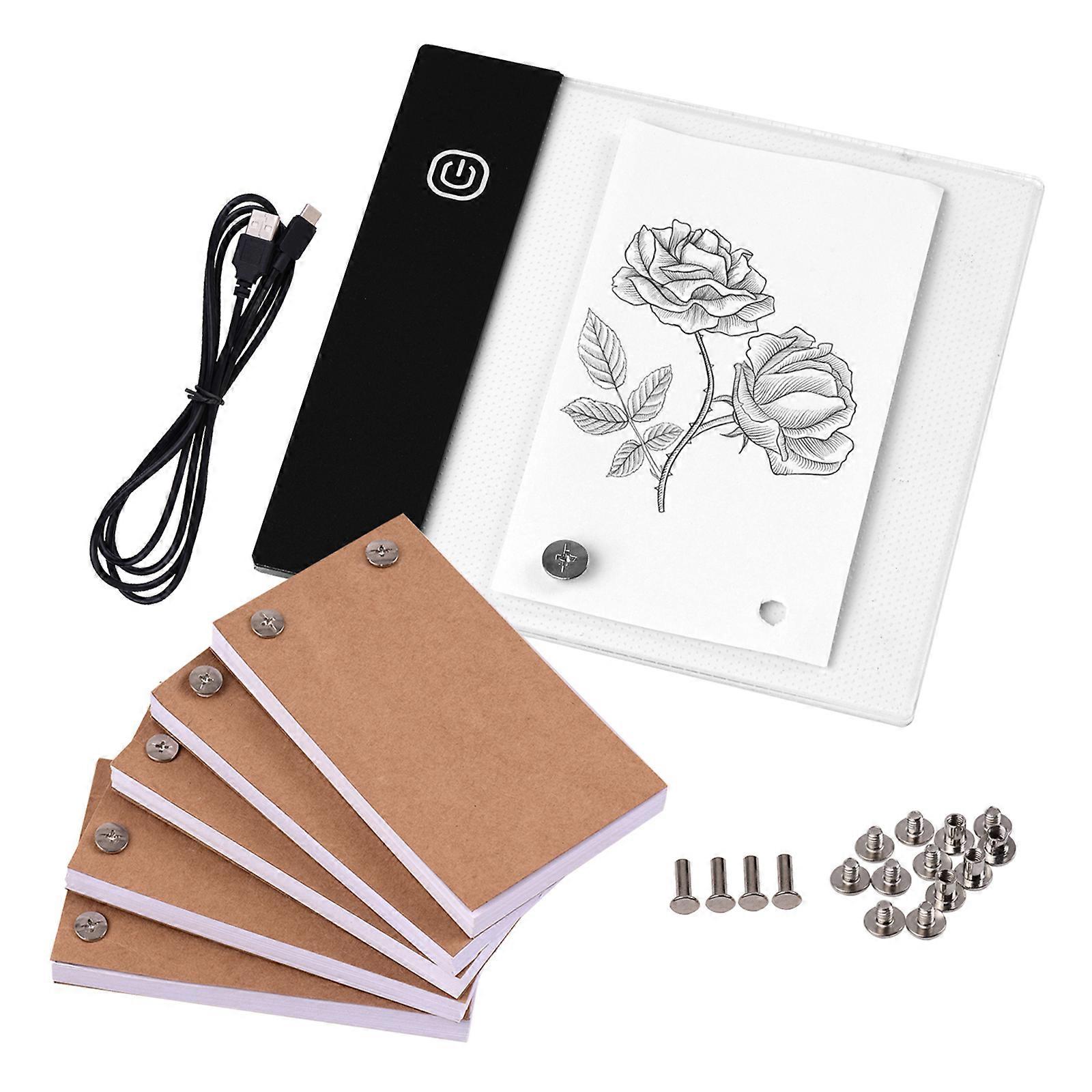 Kit DTCY Flip Book com Mini Light Pad LED Lightbox Tablet Design com Furo 300 Folhas Flipbook Parafusos de Encadernação de Papel
