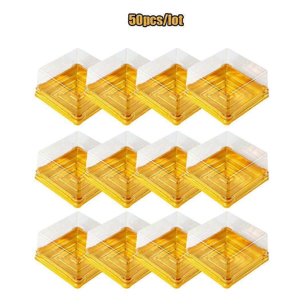 50 PCS Mooncake Packaging Box Container Holder with Covers Square Shape Clearly Visible for Wedding Birthday Baking  Golden