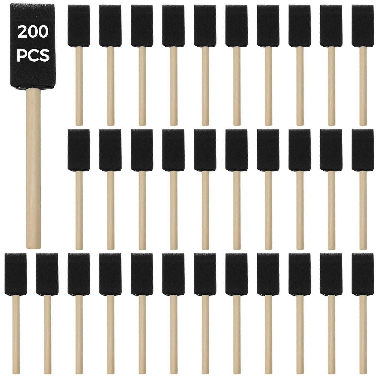 200Piece Foam Brush Set with Wooden Handles for Painting, Staining, and DIY Projects – Washable Sponge Brushes for Crafts