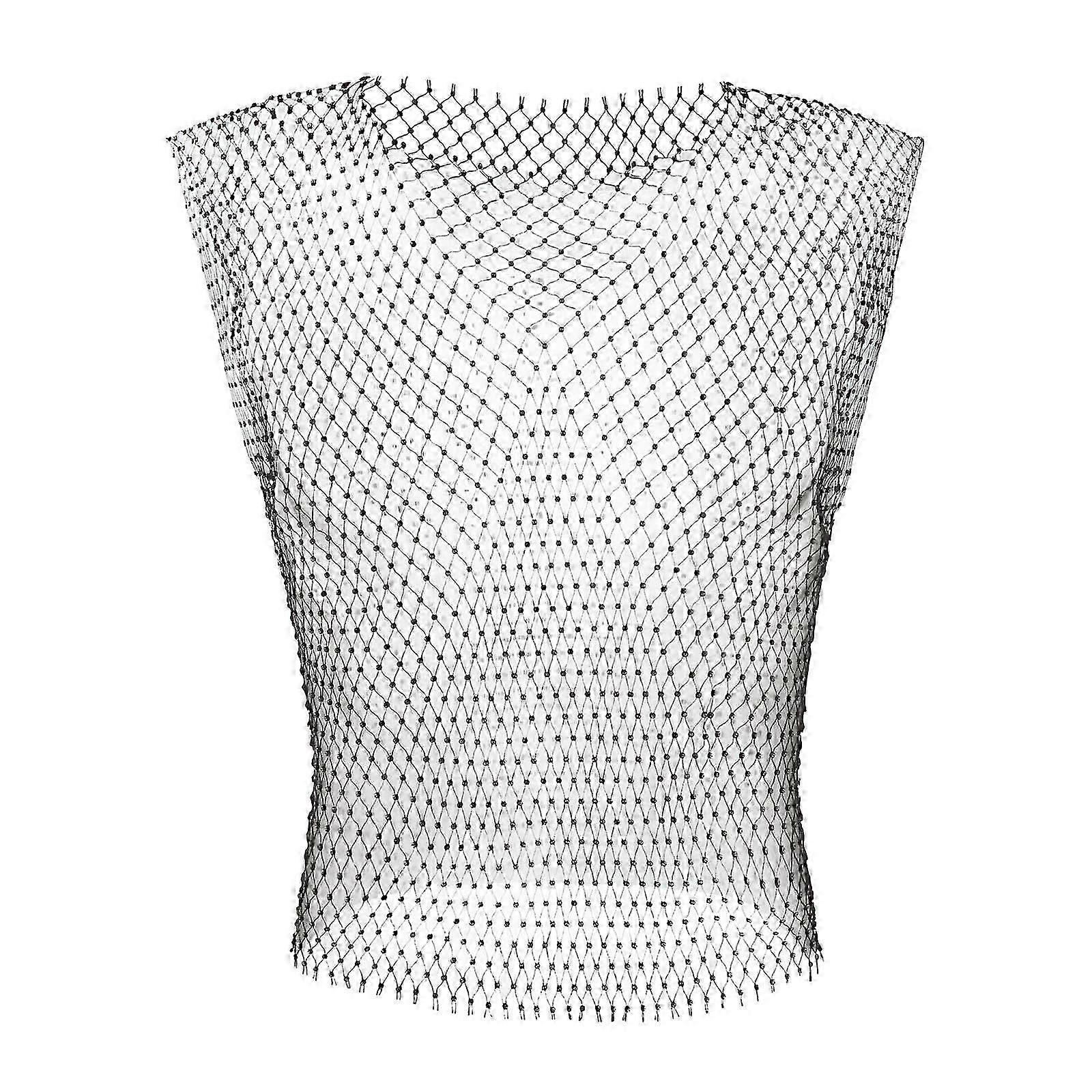 Fashionable Diamond Net Shirt with Hollow Back Diamond Net Shirt Clothing Accessories Fishnet Top Vest for Performers