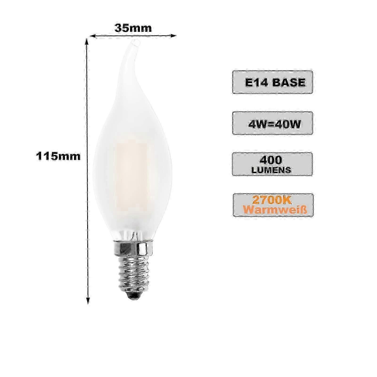 E14 フレーム LED 電球 キャンドル型 ウォームホワイト 2700K、4W (40W 相当)、12 パック