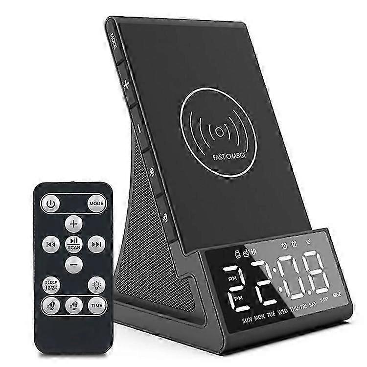 Radiosveglia da comodino con caricatore USB Altoparlante Bluetooth Display a LED per ricarica wireless QI