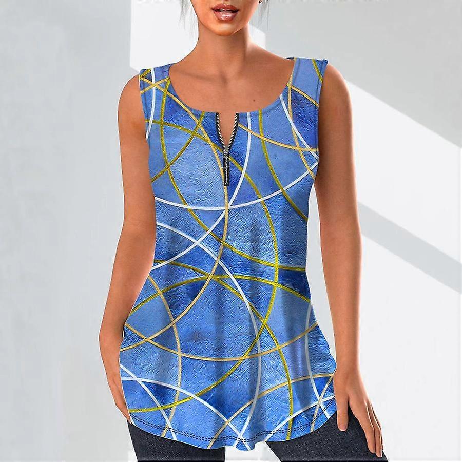 Moda donna Camicie con scollo a V Top casual T-shirt Donna 3D Golden Line Print Vest Plus Size Camicetta senza maniche