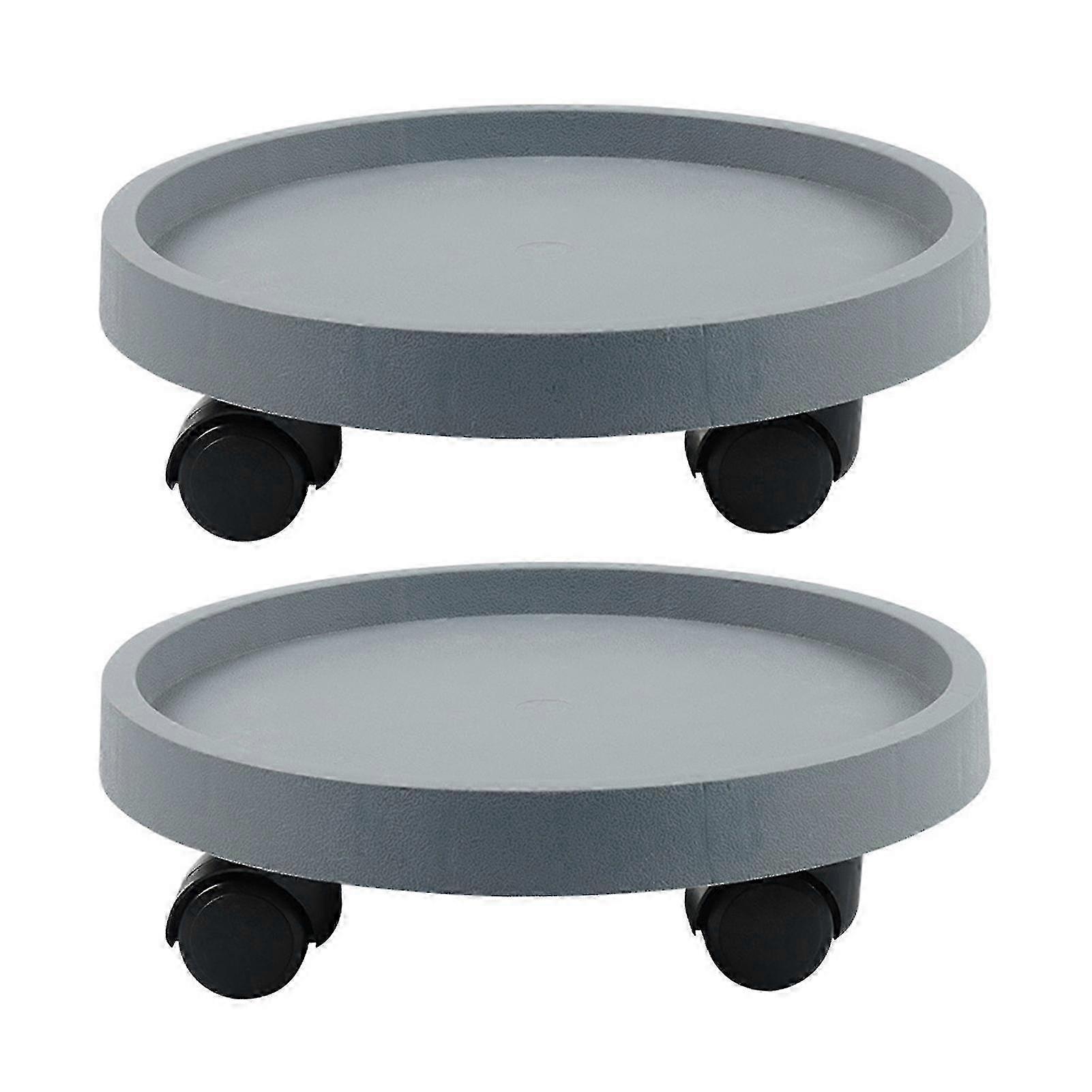 Thickened Round Planter Tray with Wheels - Durable Mobile Base for Large Pots - Gray