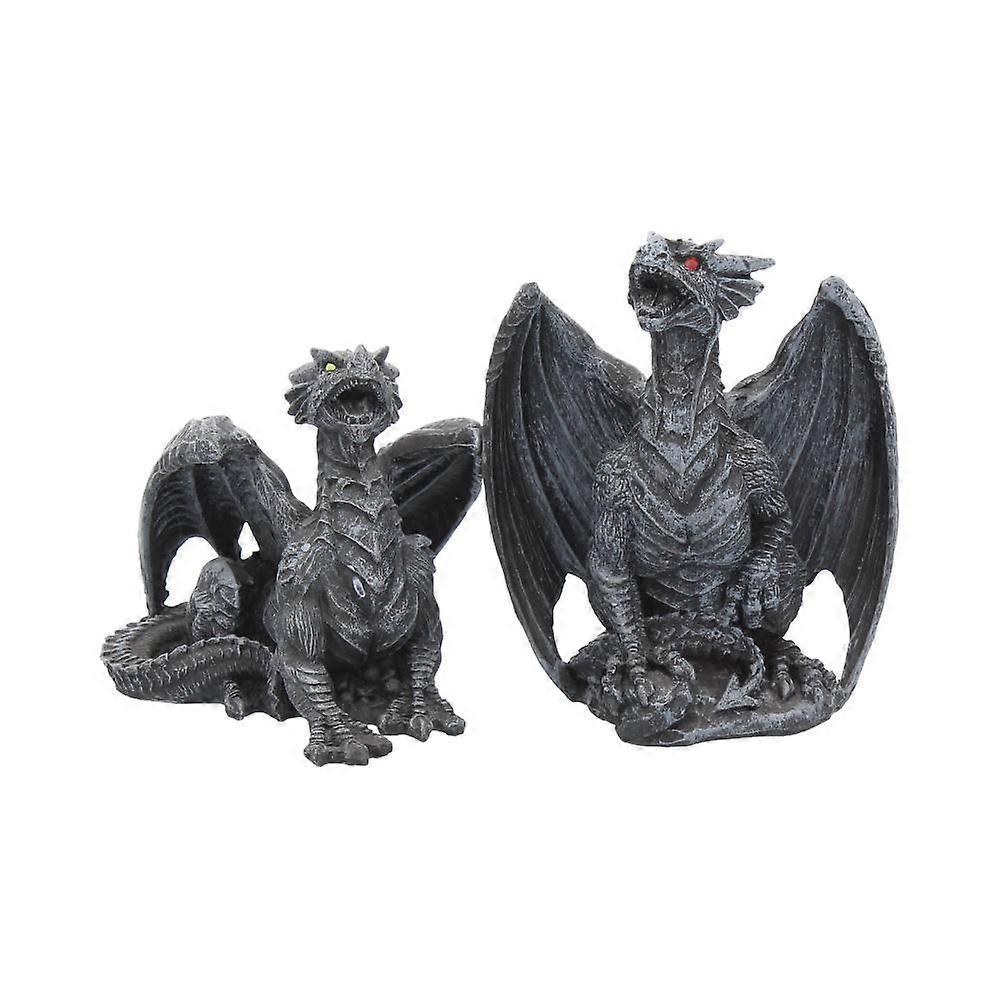 Dark Fury Set Of 2 Obsidian Dragon Figurines 10cm