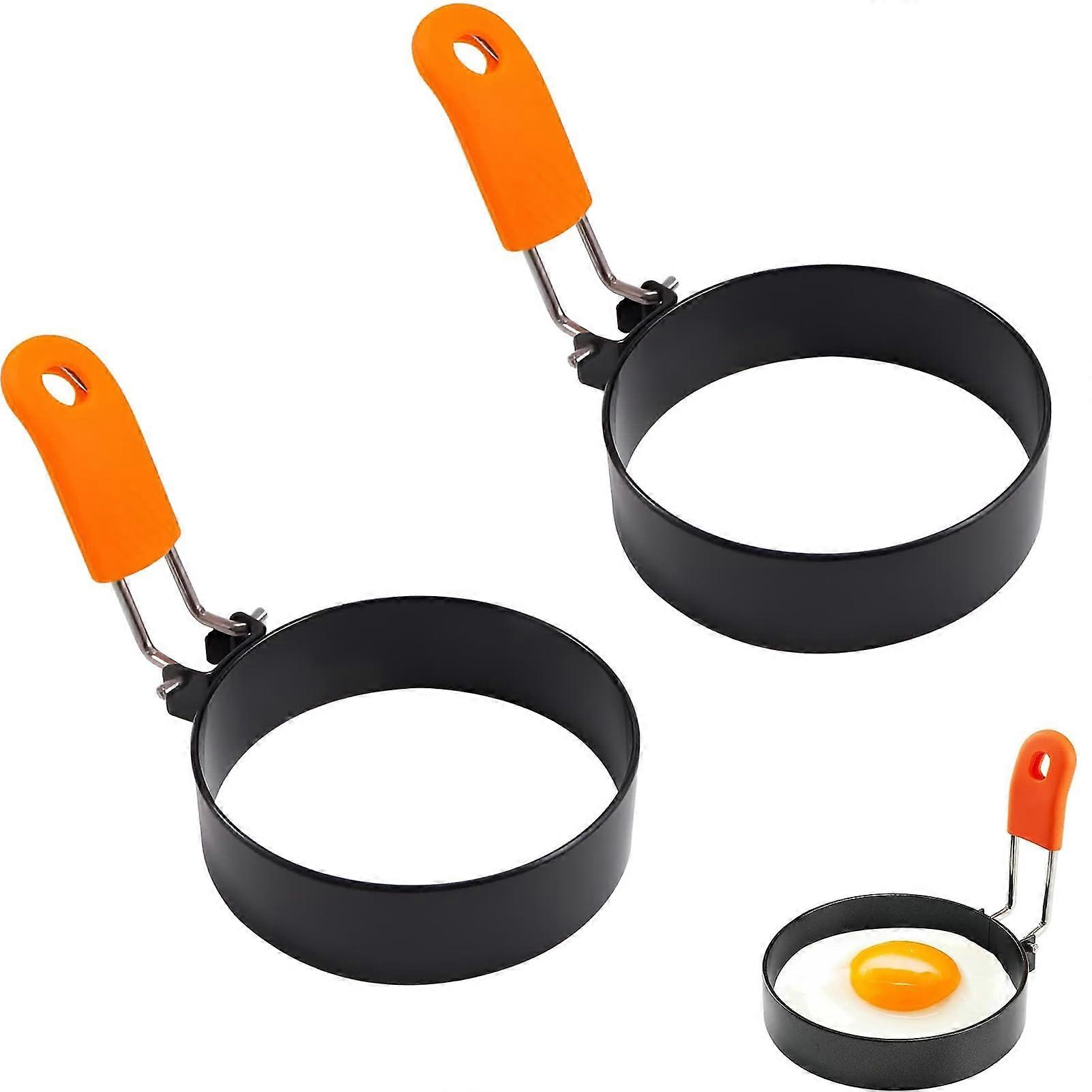 Fried Egg Moulds Set of 2, Stainless Steel Omelet Rings, Black Ring Shaped Egg Moulds for Cooking Eggs and Sandwiches