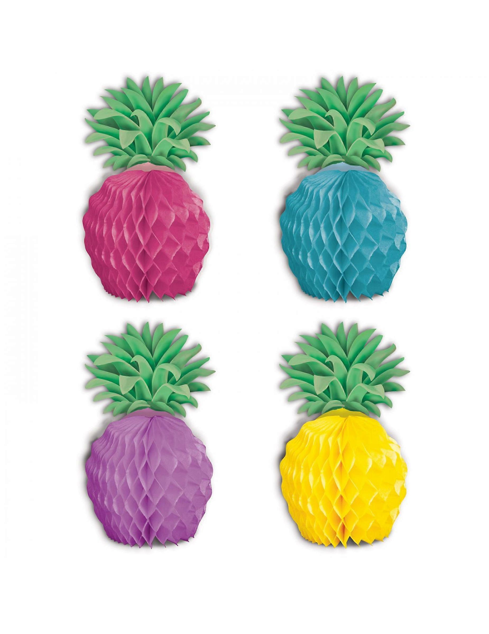 8 Mini Multicolored Pineapple Paper Centerpieces 12cm