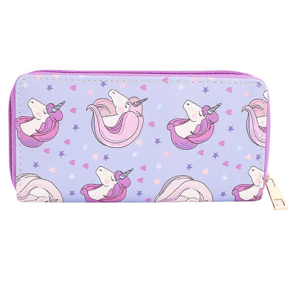 Lovly Unicorn Long Wallet for Women, PU Purse with Cash Compartments, Smooth Zipper Design for Daily Use, School, and Shopping