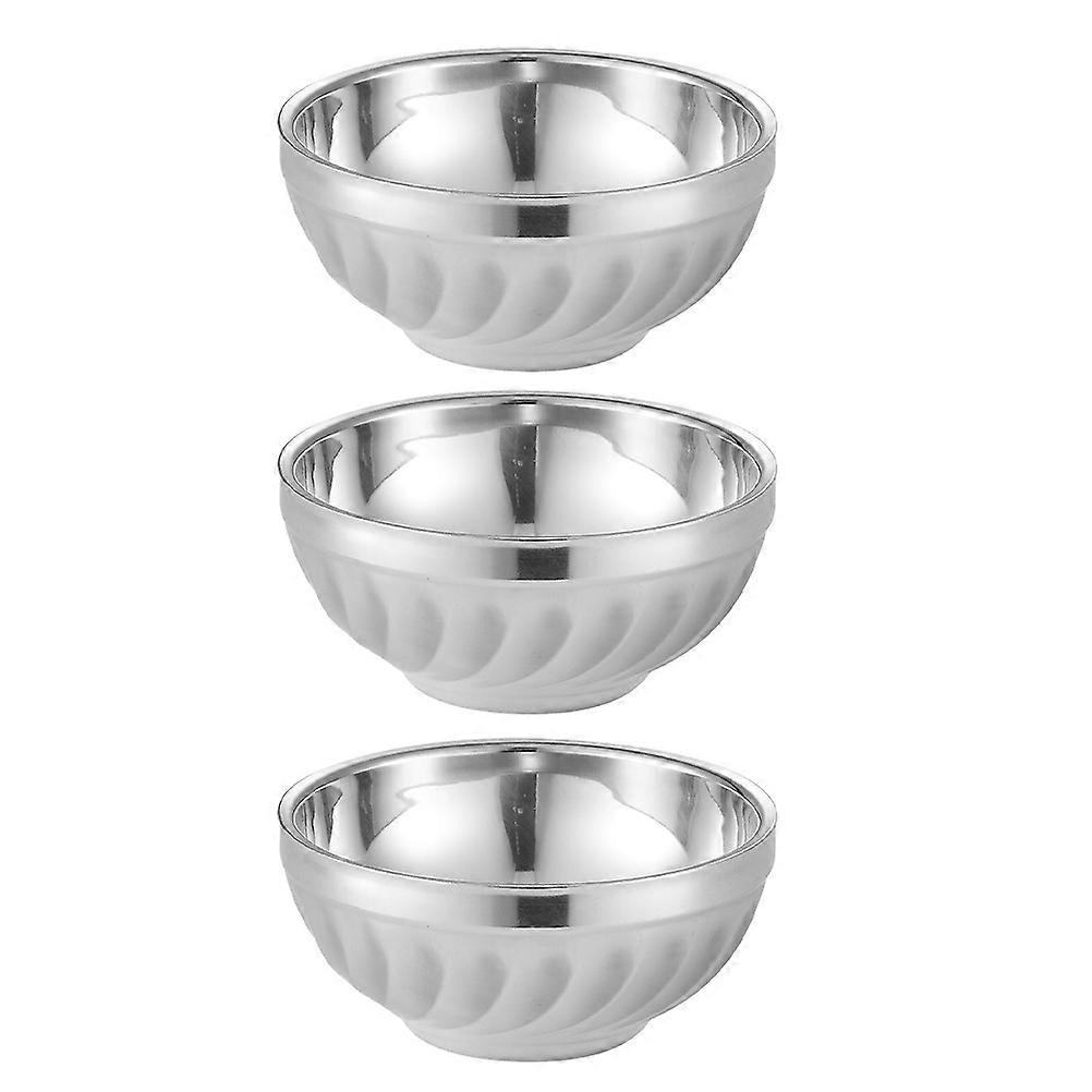 Heat Insulation Stainless Steel Salad Bowls Double Layer Storage Holder Home Use Silver 13.50X13.50X6.30CM 3Pcs