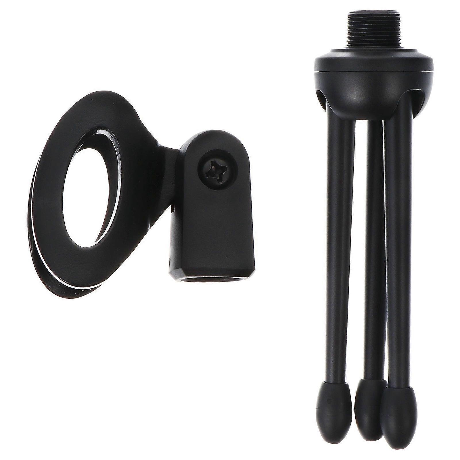 Desk Mic Tripod Small Microphone Stand Stable Support 2Pcs 12x6cm Black