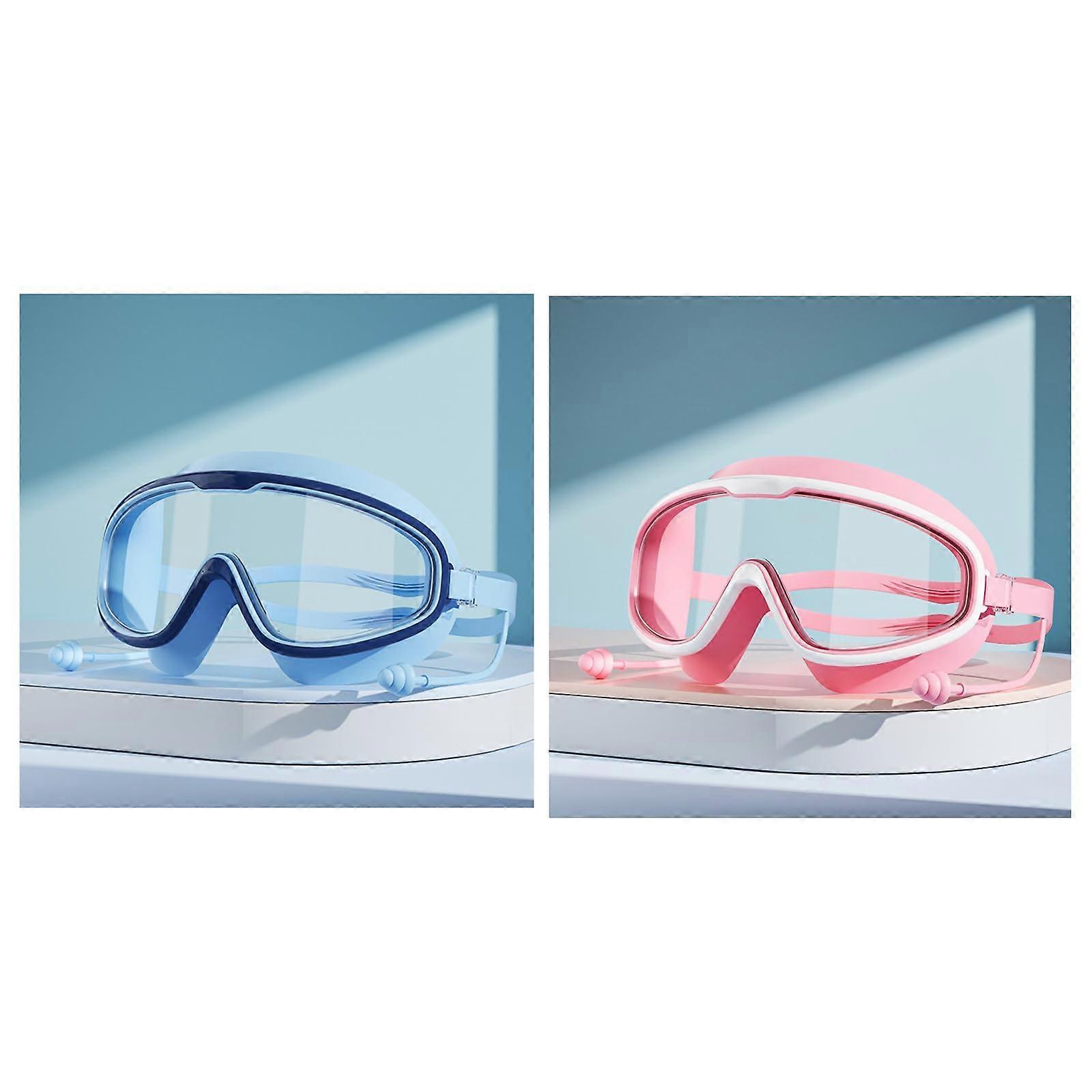 2 x HD Swimming Goggles for Kids Large Frame and AntiFog Suitable for 316 Years Old (White/Pink) Pack of 2  white, pink  dark blue