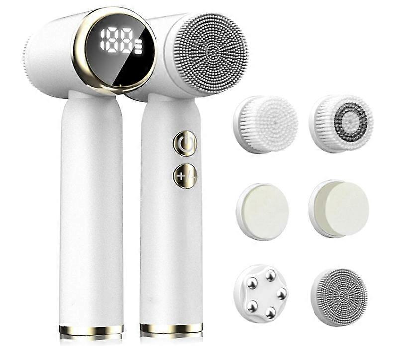 Facial Cleansing Brush - Electric Spin Scrubber with 3 Exfoliating Brush Heads - 3 Speed Levels, LCD Display - Waterproof Facial Brush(White)