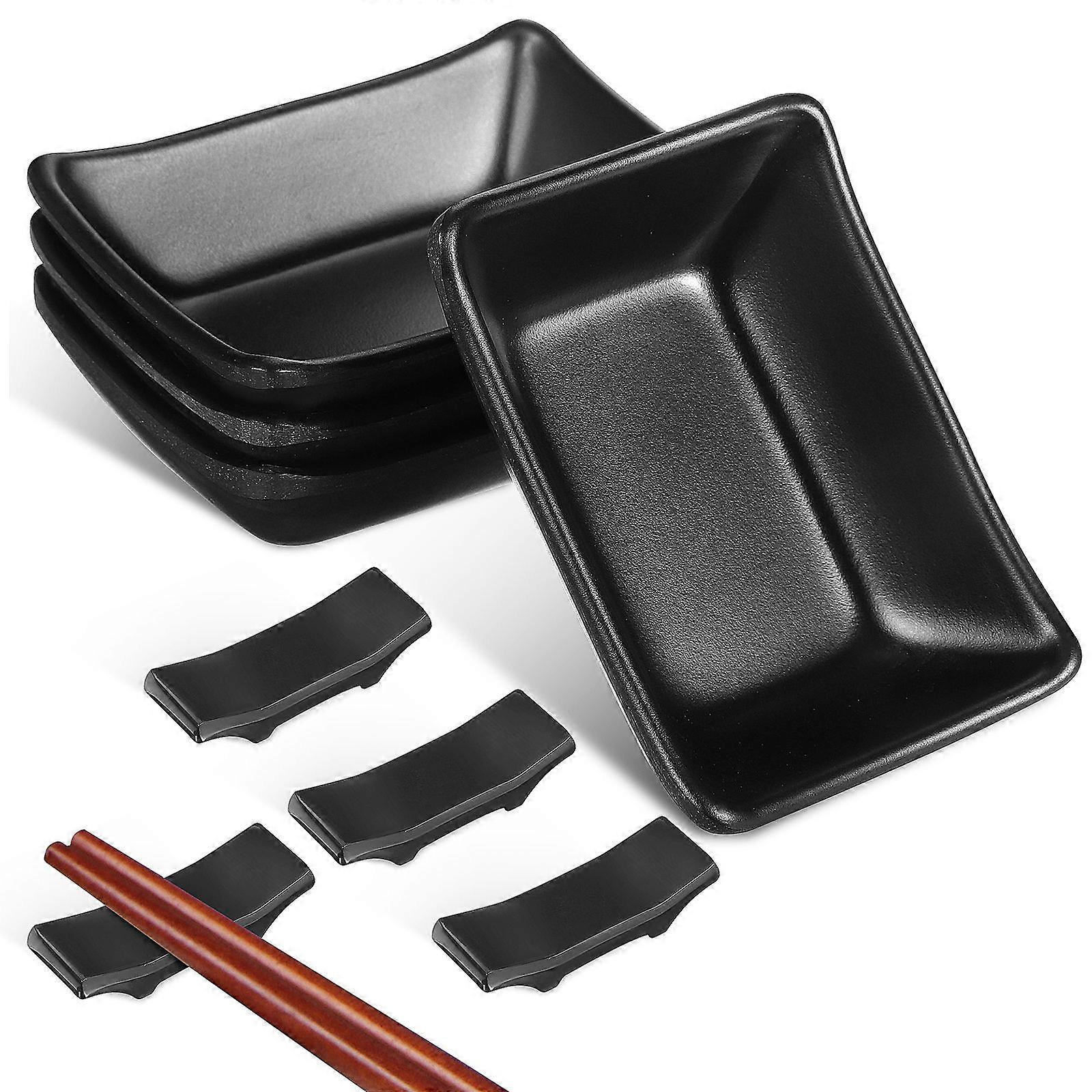 Condiment Bowl Dipping Bowls Tableware for Mealtime 4Pcs Black Resin Soy Sauce Container