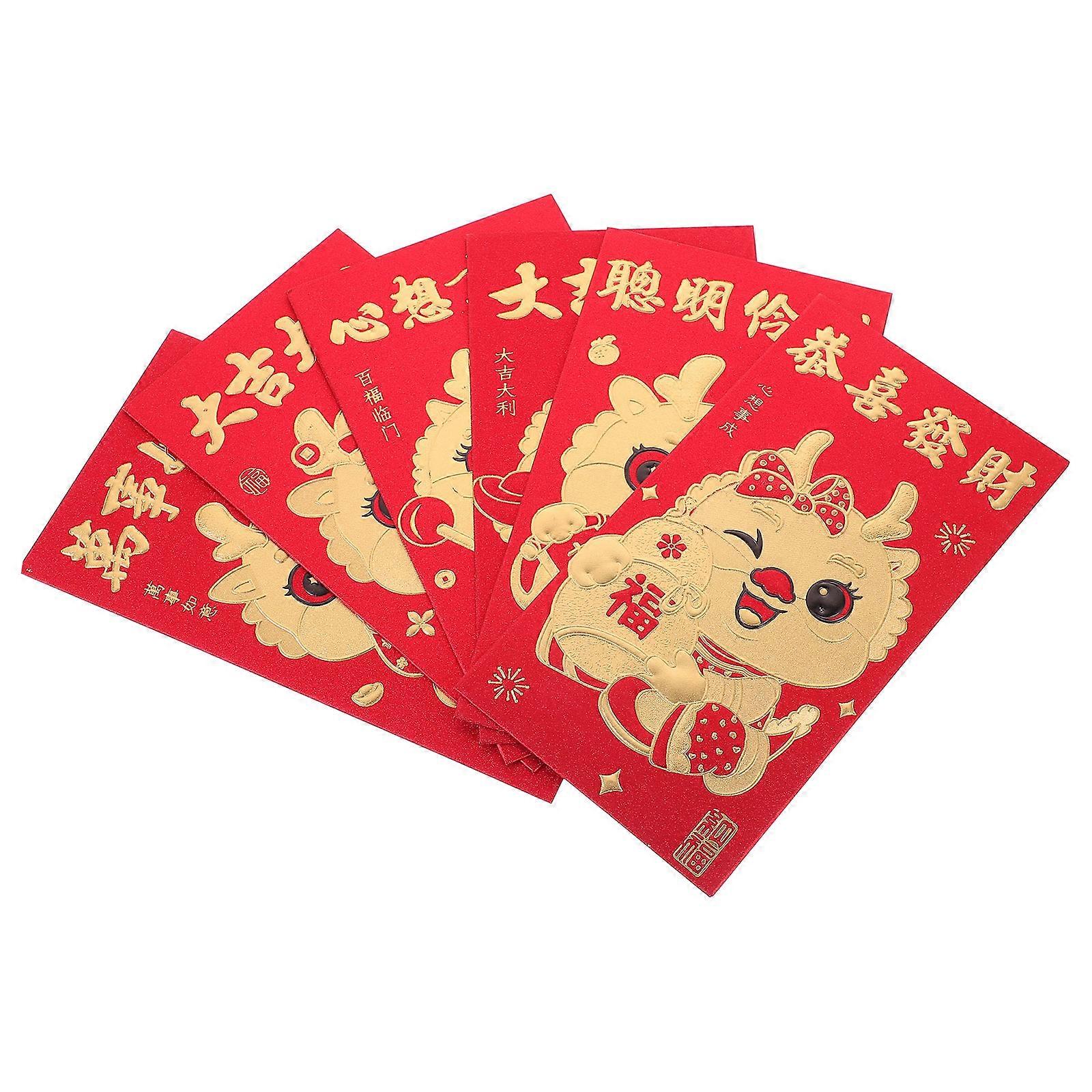 Red Envelopes Chinese New Year present Container Lunar New Year of Dragon Paper Material 6Pcs