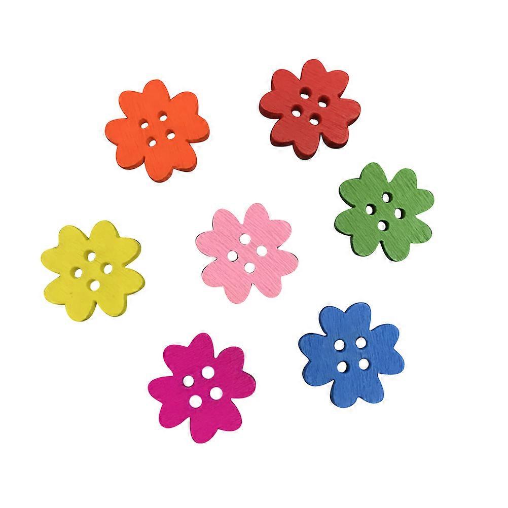 Craft Embellishments Diy Wooden Buttons Flower Pattern For Hand-Painted Projects 100Pcs