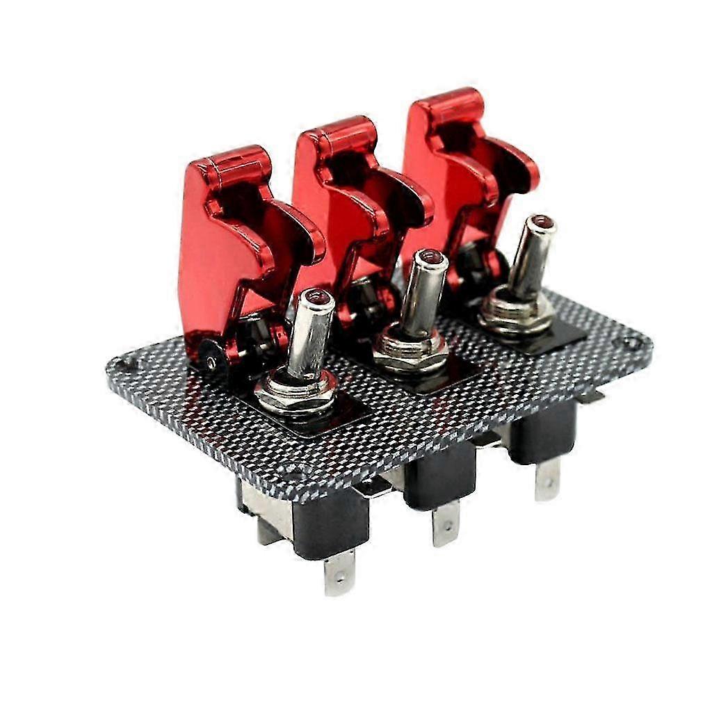 Car Ignition Engine Start 3 Gang Toggle with Red Covers Switch Panel 12V 20A hwy