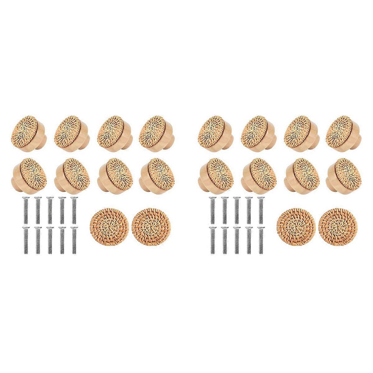 10PCS Wooden Handles Beech Rattan Drawer Knobs,45MM