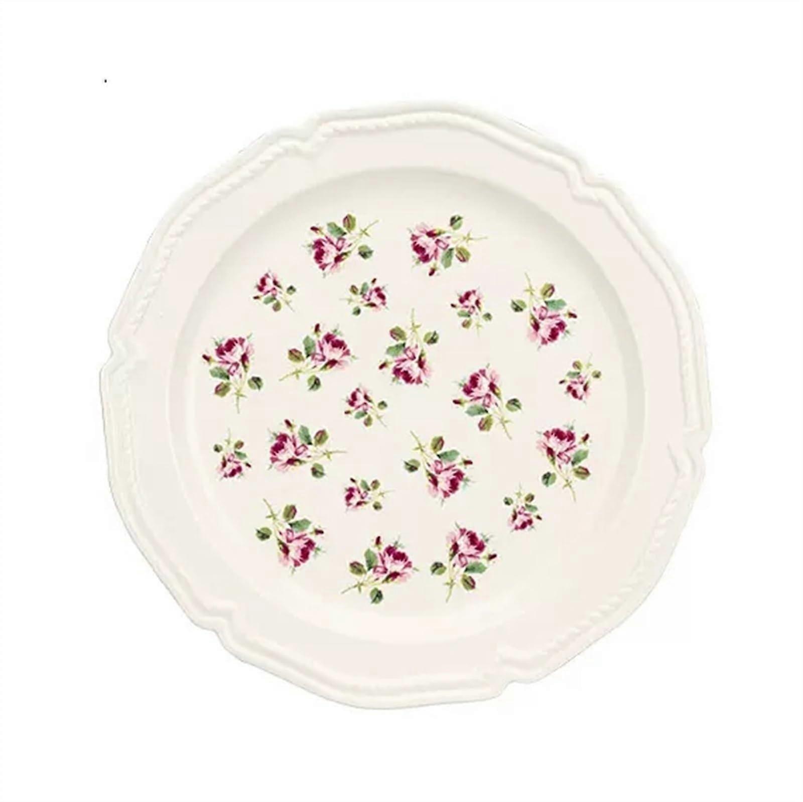 Dinner Plates, Large Ceramic, Rose Pattern, Round Ceramic Dinner Plates For Everyday Use