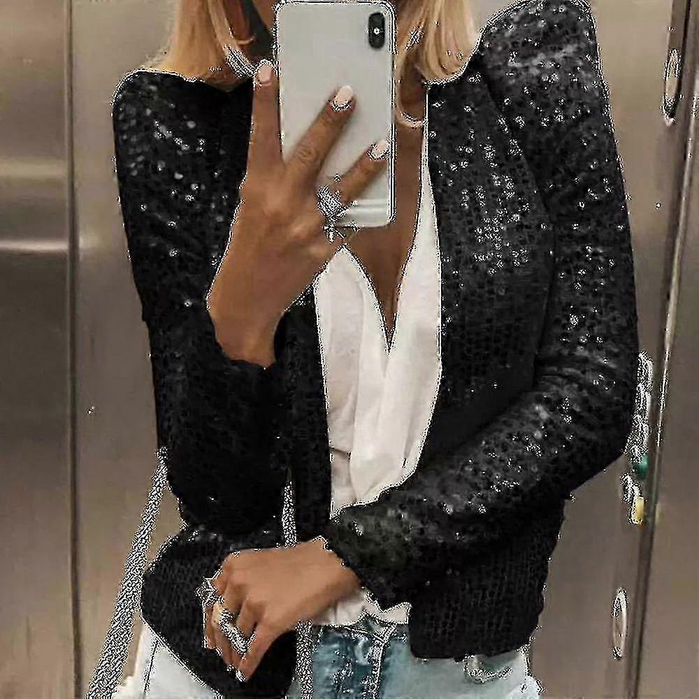 Women's Shiny Sequin Cardigan Long Sleeve Open Front Casual Jacket Coat