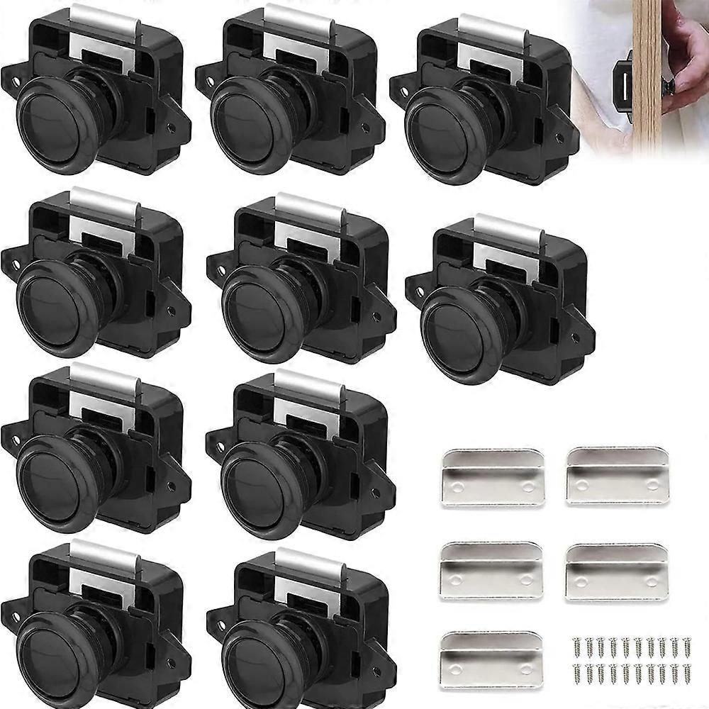 10 Pieces Camper Locks, Metal Push Button Door Lock Furniture Lock Cupboard Lock Button Lock Door Fixing for Camper Caravan Yacht, Black