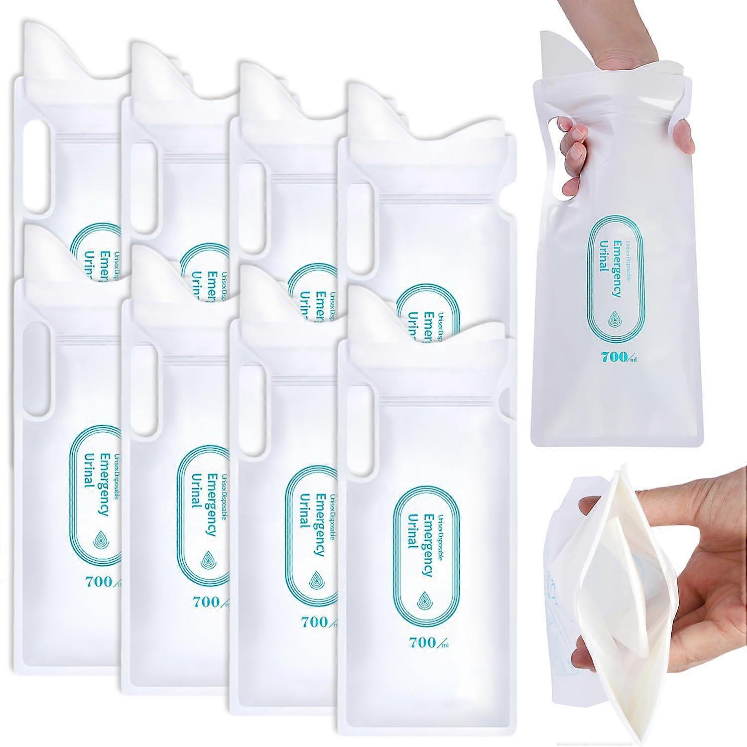 Pack of 8 urine bags, disposable, portable, 700 ml, for camping, travel