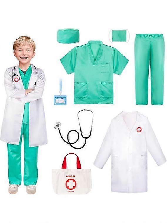 ملابس طبيب الأطفال لأقل من 17 عاما ، ملابس طبية للأطفال ، مع سماعة طبية حقيقية وحقيبة يد ، زي ممرضة للفتيات ، ولادة الصبي