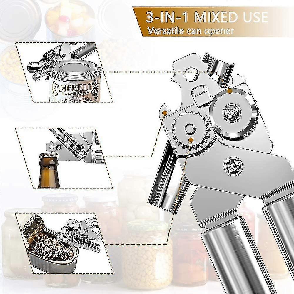 Manual Heavy Duty Can Opener Made of Kitchen Stainless Steel with Smooth Edges, Compatible with Various Brands