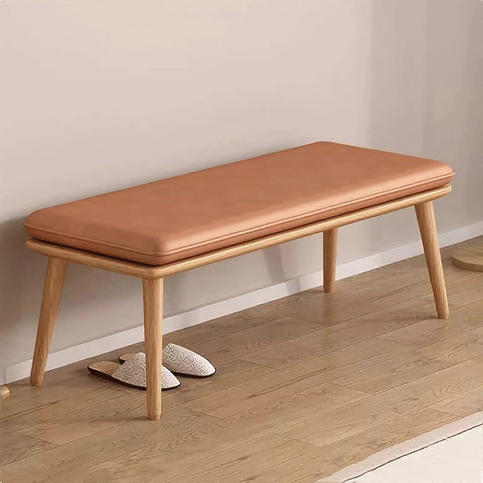 Farmhouse Bench Wooden Rustic Bench for Kitchen, Solid Wood Entrance Bench (60x45x38cm, Orange)
